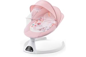 JAOUL Baby Swing for Infants, Electric Portable Swing for Babies, Bluetooth Touch Screen/Remote Control Timing Function 5 Swing Speeds Baby Rocker Chair with Music 5 Point Harness Pink