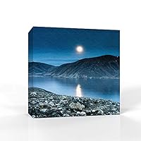 Canvas Wall Art - Moon Illuminating The Blue Ocean - Canvas Prints Home Artwork Decoration for Living Room,Bedroom - 12x12 inches