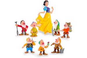 EXCAVATOR Snow White and The Seven Dwarfs Mini Figurines – 8Pcs Set Princess Figurines with All 7 Dwarfs – Princess Cake Topper Ideal for Birthday, Themed Party, Cupcakes – Safe Non-BPA Plastic