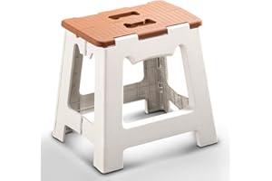 CasaZenith Folding Step Stool 13 Inch - Hold Up to 300 Lb - Foldable Step Stool for Adults and Kids - Small Cute Kitty Collapsible Foot Stool with Portable Handle - Great for Kitchen, Bathroom(Khaki)