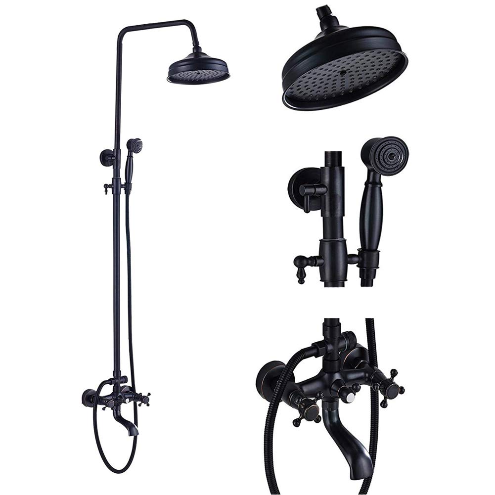 Votamuta Oil Rubbed Bronze Bathroom Luxury Rain Mixer Shower Faucet Set Wall Mount Rainfall Shower Head System with Hand Shower