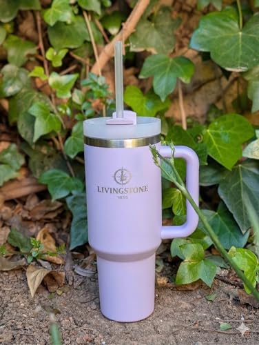 Livingstone1855 1.2 L Thermal Cup, Keeps 24 Hours Cold / 12 Hours Hot, 304 Stainless Steel Thermos Flask with Handle and Straw, Leakproof, Large Reusable Thermal Cup, BPA Free, Ideal for Gym, Office