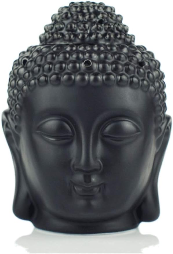 Ceramic Aromatherapy Oil Burner Buddha Head Aroma Essential Oil Diffuser Indian Incense Buddha Tibetan Incense Burner (Color : Black)