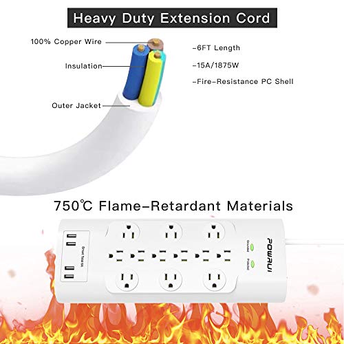 Surge Protector(4000 Joules), POWRUI Power Strip with 12Outlet and 4
