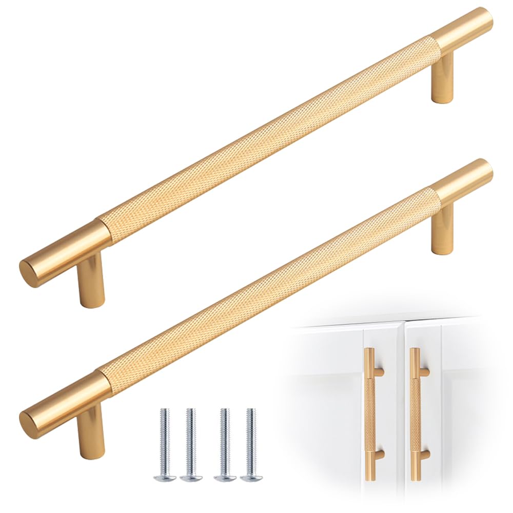 Gold Cabinet Handles, 2 Pcs 214 mm Vintage Cupboard Handles for Kitchen, Modern Drawer & Wardrobe Dresser
