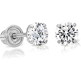 Art and Molly 10K Gold Round CZ Stud Earrings, Screw Back, Solitaire Cubic Zirconia Solid 10-karat Gold