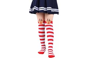 Girls Christmas Socks Knee High Long Sock for Child Funny Animal Reindeer Pattern Novelty Xmas Stockings