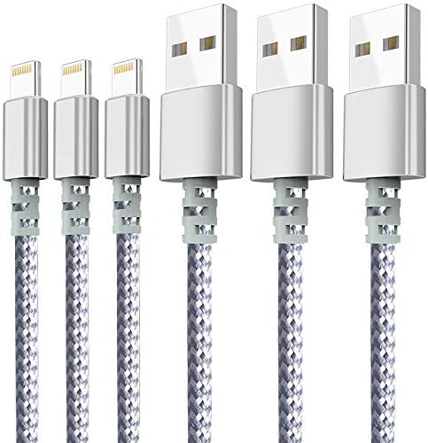Atizzy iPhone Charger,3 Pack 6 FT Nylon Braided Charging Cable Cord Lightning to USB Cable Charger Compatible with iPhone X/8/7/6S/6/Plus/5 SE/5S/5C/5/iPad/iPod and More(White)