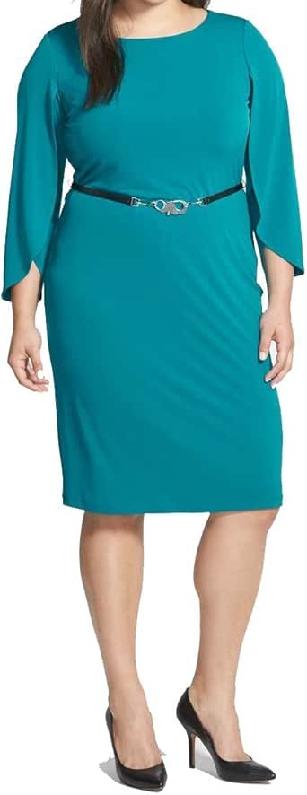 Amazon.com: Calvin Klein Women's Plus Belted Tulip Sleeve Jersey Sheath Dress lagoon 14W: Clothing