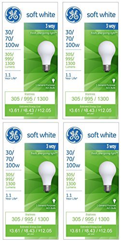 GE Lighting 97493 30-Watt - 70-Watt - 100-Watt A21 3-Way, Soft White, 4-Pack