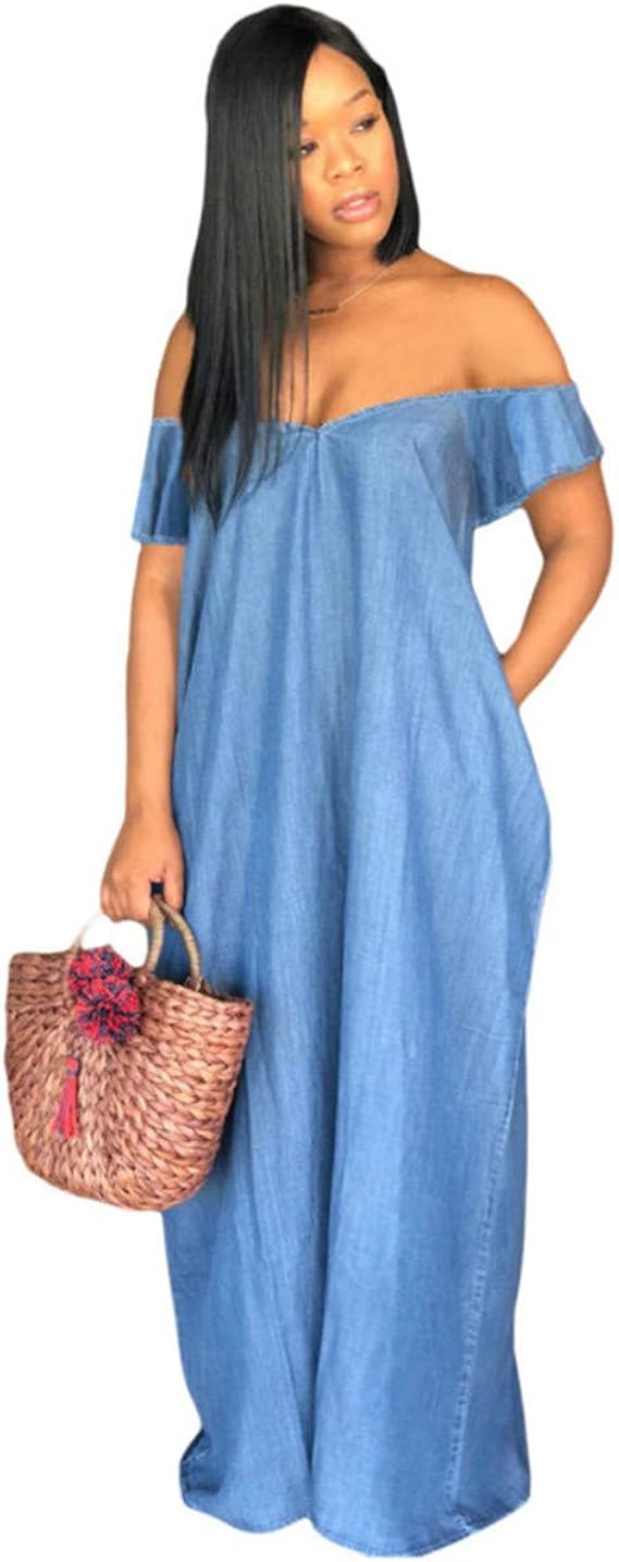 strapless denim maxi dress