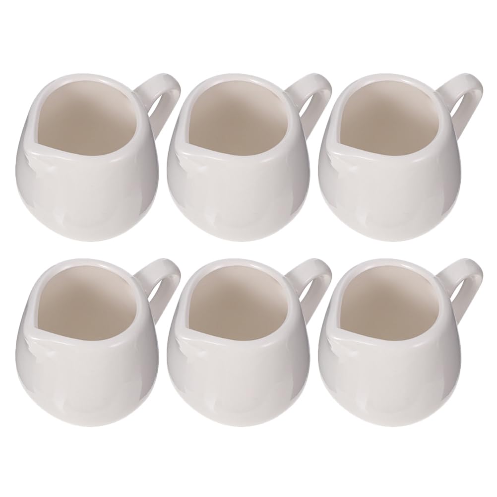HEMOTON Ceramic Sauce Spoon Set 6Pcs Small Milk Jugs with Handle Compact 3X2.4X2In Mini Creamer and Gravy Pourers for Home Kitchen and Cafes