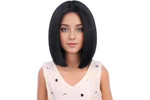 PATTNIUM Kids Black Bob Wig for Girls Child Short Straight Bob Wigs Cosplay Party Daily Wear Heat Resistant Synthetic Wigs