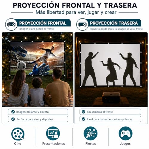 TPOUIDD Visualización de Proyector de 150 Pulgadas, Pantalla de Proyeccion Portátil Plegable HD 16:9, Resistente a Las Arrugas, Apta para Uso en Exteriores, Interiores y Cine en Casa (150)