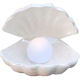 BinaryABC Ceramics Shell Pearl Light Led Lamp Portable Night Light Tabletop Light,Christmas Gift(White)
