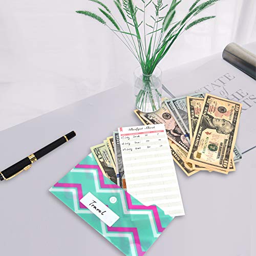 Cash Envelope System for Budgeting - 12 Waterproof Plastic Money Envelopes + 12 Reusable Coin Envelopes + 12 Budget Sheets, Gift Envelopes with Snap Buttons Budget Envelopes for Cash Currency