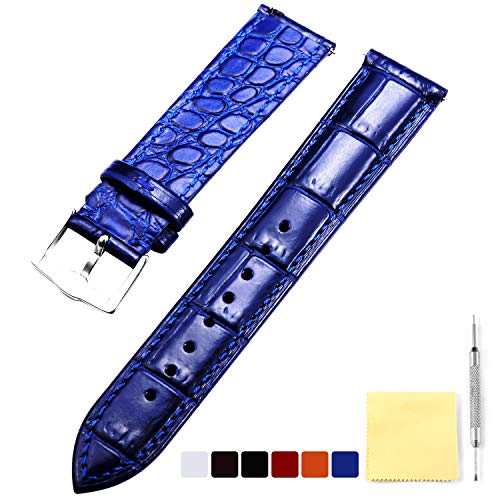 Replacement Double-Sided Soft Leather Watch Strap Quick Release Blue Band 12,14,16,18,19,20,22,24MM