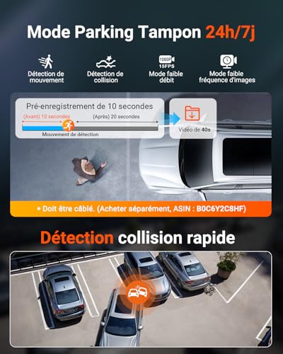 VANTRUE N4S Triple STARVIS 2 Car Dashcam 2.7K+2.5K+2.5K Front and Rear, 5GHz WiFi Infrared GPS Camera, 3 Canuax HDR 360°, French Voice Control, 15s Pre-Recording, Max 1TB