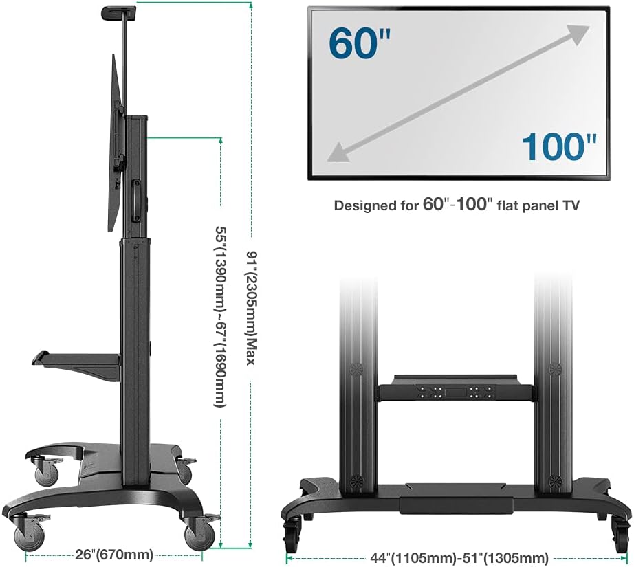 NB North Bayou Mobile TV Cart Heavy Duty TV Stand with Wheels for 60 to 100 inch LCD LED OLED Flat Panel Plasma TV up to 200lbs CF100-B : Office Products