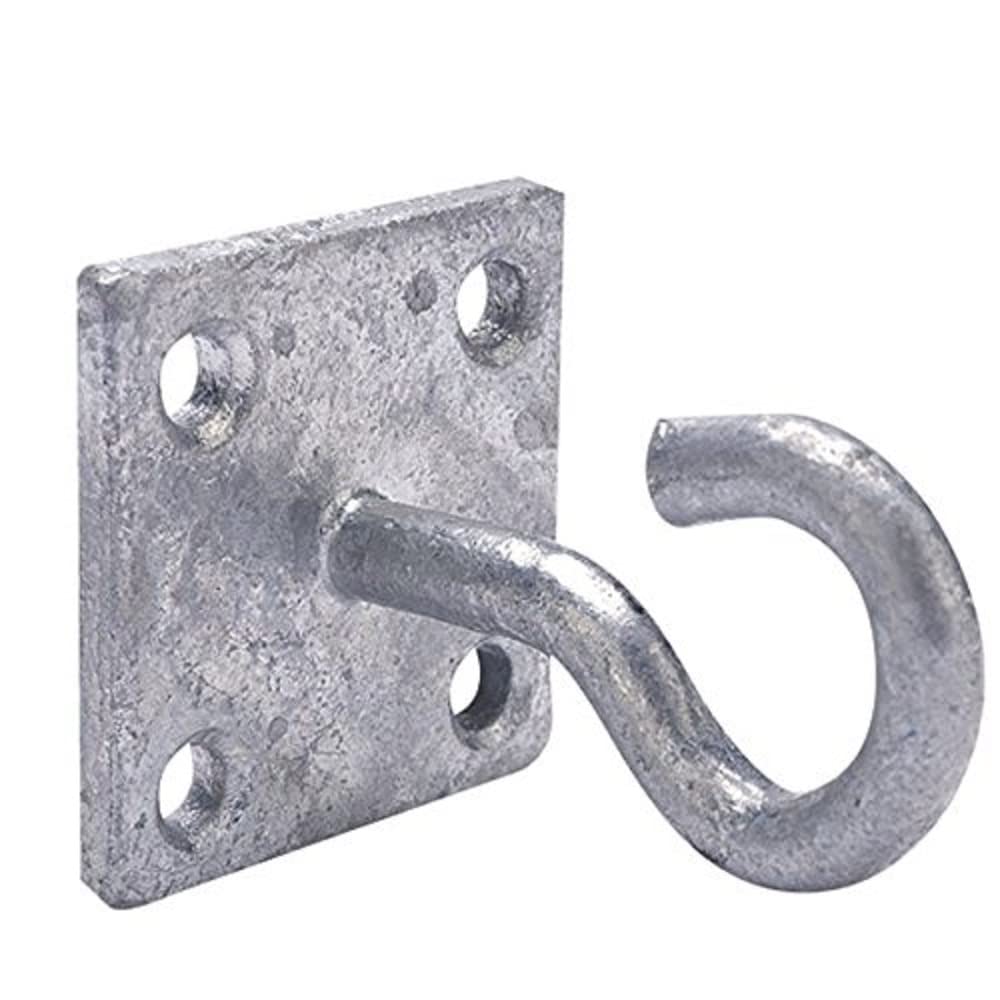 Merriway BH01877 8mm (5/16 inch) Thickness Clothes Line Wall Hook on Plate Galvanised Rust Proof Steel, 50mm (2 inch) Square, Grey