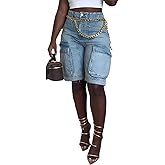 Shiyinvie Women Denim Cargo Shorts, High Waisted Long Jean Shorts with Pockets