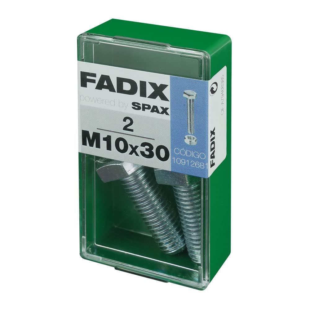 Box S 2 Units Metric Cab Hex Screw + Cinc Nut M10 x 30 mm FADIX