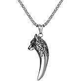 OIDEA Wolf Tooth Necklace for Men Women: Nordic Viking Wolf Head Pendant Necklace Stainless Steel Necklace Jewelry Gift Length 22''