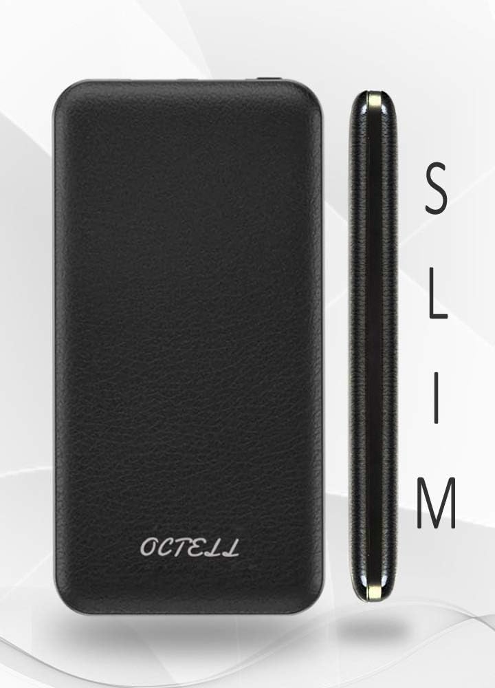 Octell Dual Port Ultra Slim 10000 mAh Portable Lightweight Power Bank External Battery with Micro Input Charging Port for iPhone X/8/7/6/Plus/5/SE, iPad, Samsung, LG, Google Pixel and More (Black)