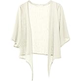 Shiyifa Women's Shrugs 3/4 Sleeve Open Front Cardigan Lightweight Tie Front Bolero Shrug