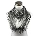 Datework Lace Tassel Sheer Burntout Floral Print Triangle Mantilla Scarf (Black)