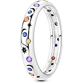 LAZA 925 Sterling Silver Ring for Women, Sterling Silver with Stars and the moon Stackable Ring Cute Round Size 6-9