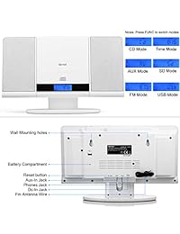 dpnao sistema estéreo Slim Boombox con reproductor de CD USB SD Radio FM Reloj AUX IN y conector para auriculares