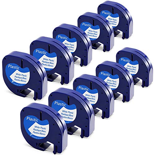 Anycolor Compatible Label Tape Replacement for DYMO LetraTag Refills Plastic Tape 91331 Work with DYMO LetraTag LT-100H LT-100T QX50 Label Maker, Black on White, 1/2 Inch x 13 Feet, 12mm x 4m, 10-Pack