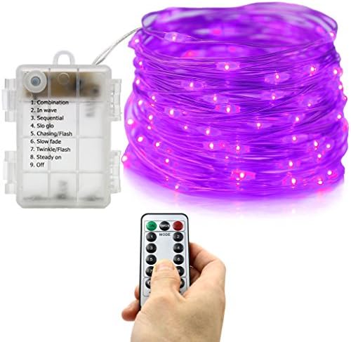 LED 8 Modes String Lights 33ft 100LED Copper Wire String Lights, Battery Powered with Remote Control, For Outdoor,Indoor,Valentine'sday,Birthday,Christmas...Waterproof (Purple)