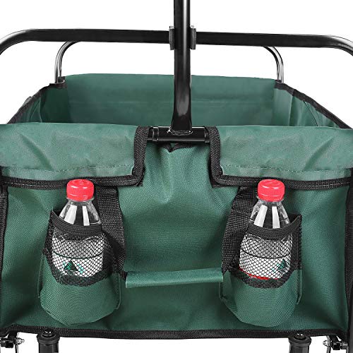 femor Collapsible Folding Outdoor Utility Wagon, Heavy Duty Garden Cart for Shopping Beach Outdoors (Dark Green)