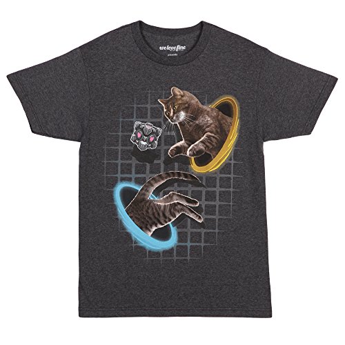 Portal Jumping Cat Adult T-Shirt - Charcoal (XXX-Large)