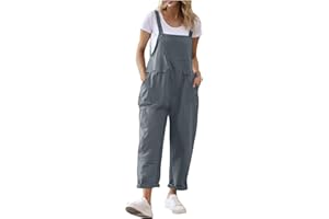 Generic Womens Linen Jumpsuits Sleeveless Casual Baggy Overalls Summer Bib Rompers with Pockets Loose Comfy Work Outfits