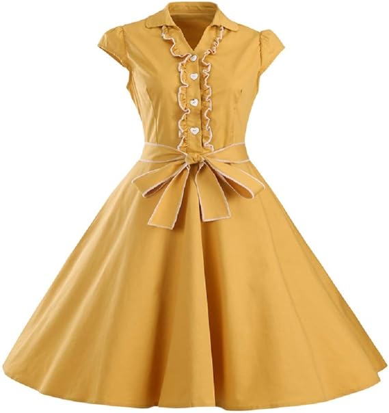 Amazon Co Jp Liqiuxiang イエロー 黄色系 明るい色 カクテルドレス スイングワンピース ヘプバーン風 ビンテージ ワンピース ガールフレンド ペアルック 結婚式 チュニック パーティー クリスマス 服 ファッション小物