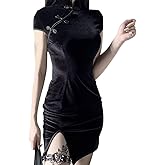 STIOEDYUAN Chinese Cheongsam Short Sleeve Slim Side Slit Dress Dating Club Wear Evening Dress Women Velvet Bodycon Mini Dress