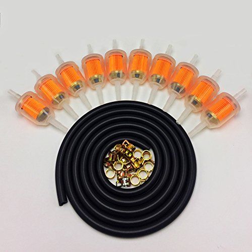 Cocoart 10pcs 1/4 Inch X 5/16 Inch Gas Inline Fuel Filters with Magnet+5 Feet/1.5m 1/4" ID Fuel Line+20Pcs 2/5" ID Hose Clamps for Kawasaki Kohler Briggs & Stratton Small Engine