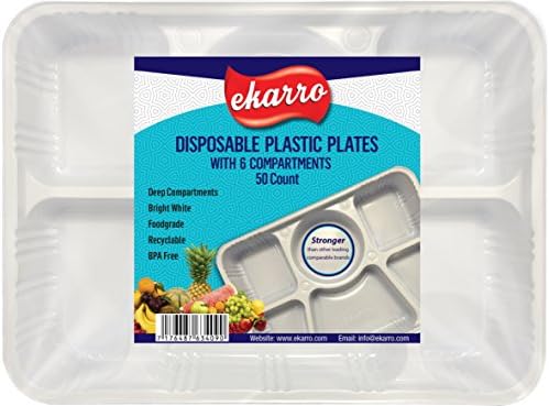 Quality Disposable Plastic Plates With 6 Compartments By Ekarro - Pack of 100 Pieces