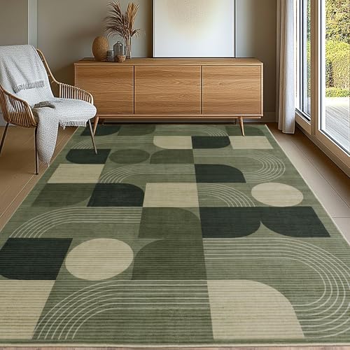 Calinline Luxury Large Area Rugs for Living Room, Modern Geometric Abstract Bedroom Rugs, 200x300cm Green Soft Short Pile Lounge Rug, Non Slip Washable Carpet for Dining, Hallway, Office Home Decor