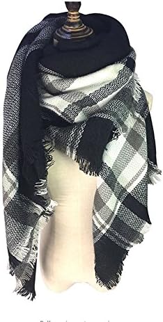 Scarfs for Women - Tartan Scarf Shawl Large Winter solf Scarf Shawls (Black White Plaid Scarf)