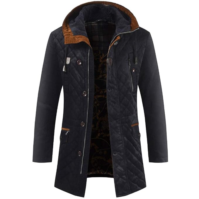 FRAUIT Herren Winter Jacke Parka Mantel Lange Winterjacke gefüttert mit Kunst-Fellkapuze Baumwollmantel Parka Parkajacke Jack