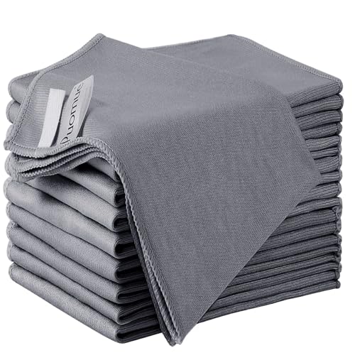 Puomue 10 Pack Microfiber Glass Cleaning Cloth, 10.8 Inch X 13.8 Inch, Lint Free Quickly Clean Windows, Mirrors, Glasses, Phone Screens, Camera Lenses, Grey