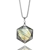 Labradorite Stone Dragons Heart Pendant Necklace, Natural Labradorite Hexagon Wrap Necklace for Men Women, Healing Crystal Energy Necklace