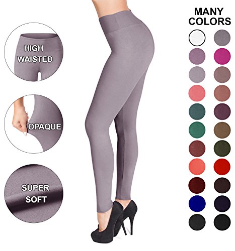 Satina High Waisted Leggings â€“ 22 Colors â€“ Super Soft Full Length Opaque Slim (One Size, Lilac Gray)