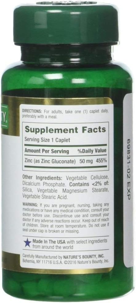 Nature's Bounty Zinc 50 mg Caplets 100 ea (Pack of 3): Health & Personal Care