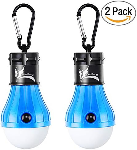 LED Tent Lights for Caming, Battery Powered 150 Lumens Hanging Camping Lantern Bulb for Emergency, Hurricane, Storm and Fishing, Hiking, Camping, Backpacking Outdoor Activities (Pack of 2, Blue)