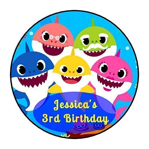 Amazon Com Baby Shark Birthday Stickers Round Personalized
